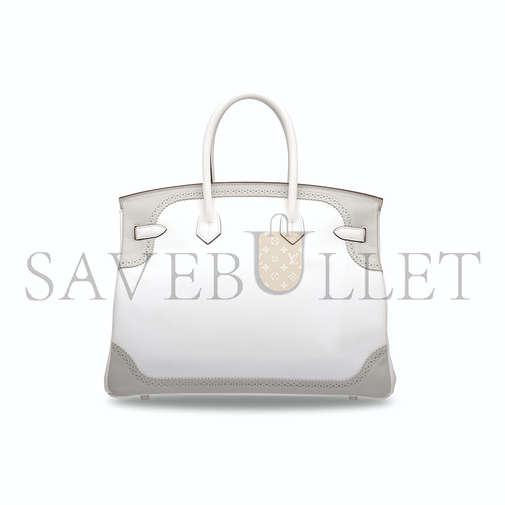 HERMÈS MASTER BIRKIN 30 SWIFT AND TOGO LEATHER WHITE AND GRAY WITH GOLD BUCKLE H082653CK59 (30*22*15cm)